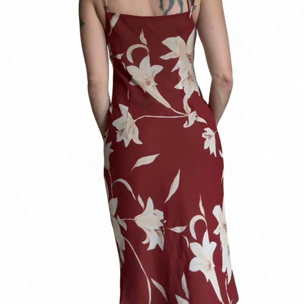 Vintage Y2K Women's Burgundy Floral Midi Slip Dress Size S Romantic and Feminine - Picture 2 of 3